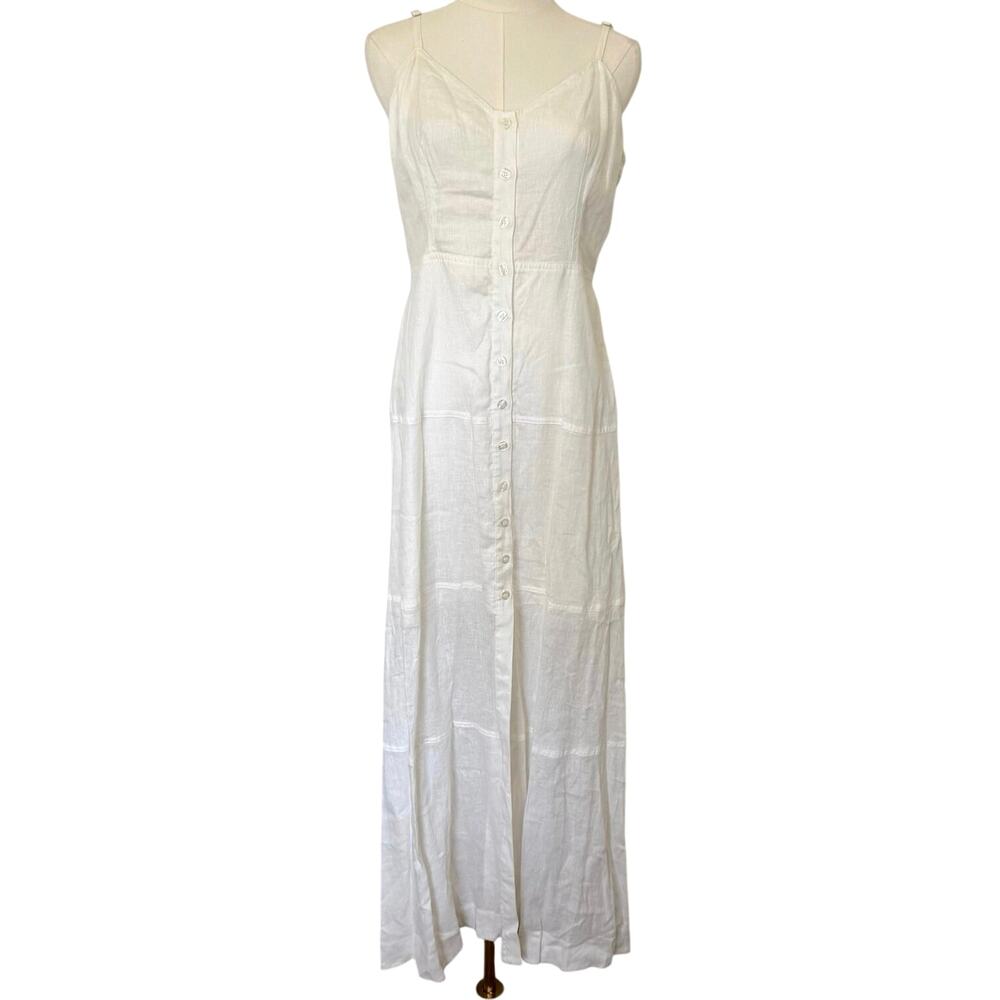 A.L.C.  6 White Linen Button Front Maxi Dress Minimalist Coastal Quiet Luxury